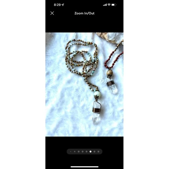 Jasper + Clear Quartz Boho Mala Necklace - Picture 6 of 8